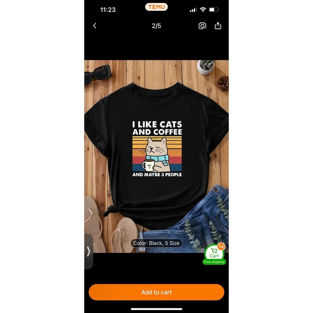 Black t-shirt cotton cat coffee colorful high quality new